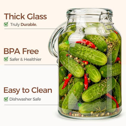 ComSaf Large Glass Jars with Airtight Lids 1.1 Gallon 2 Pack Wide Mouth | Flour sugar rice, Kombucha kimchi, Sourdough pickling, Pantry organization, Pickling fermenting, Cabinet organization - size: 138oz*2