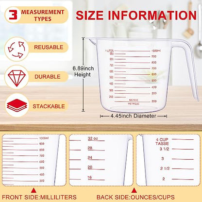 Kanayu 36 Pcs Plastic Measuring Cup Clear Measuring Mug with Spout and Handle Grip Capacity Clear Graduated Pitcher for Kitchen Flour Water Liquids (Red,32 oz, 4 Cups) - color: Red, size: 32 oz, 4 Cups