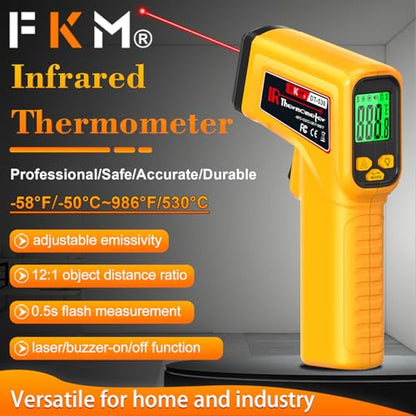 FKM Infrared Thermometer Gun Non-Contact Laser Temperature Gun -58°F~986°F | (-50°C~530°C) Adjustable Emissivity,Digital Thermometer Gun for Cooking,Oven,Griddle,Automotive,HVAC,Industrial,Not for Human - style: -58°F~986°F (-50°C~530°C)
