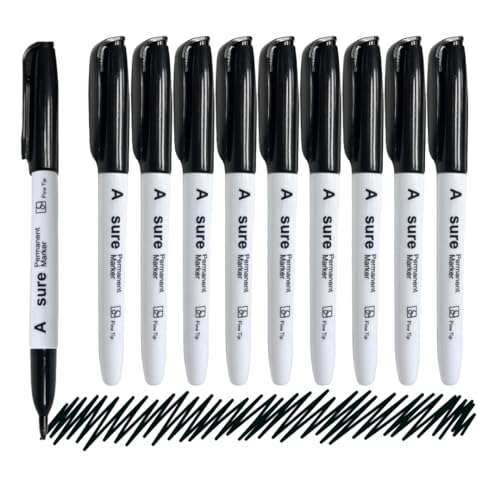 10 Pack Black Permanent Felt Waterproof Markers, Fine Point, Fade Resistant, Writes on Plastic, Metal, Glass, and Stone.…