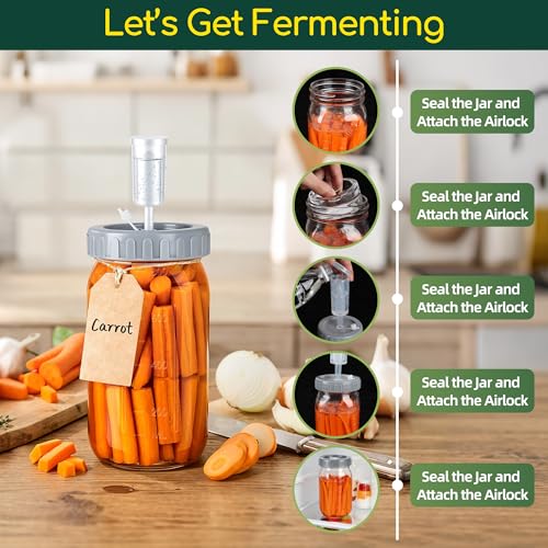 32oz Fermentation Jar Kit with Fermenting Weights and Airlock Lids, Wide Mouth Glass Jars with Scale Mark for Making and Storing Sauerkraut, Pickles (Pack of 4) - size: 32oz * 4pack