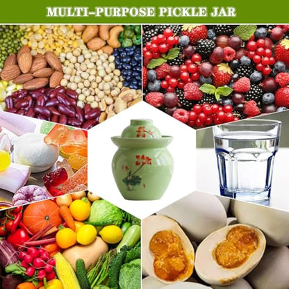 Lotus Pattern Fresh Kimchi Jar, Double Lid Design Fermentation Crock, Traditional Water-Sealed Pickling Tank, High Temperature Ceramic Material(7kg/246.9oz) - size: 7kg/246.9oz
