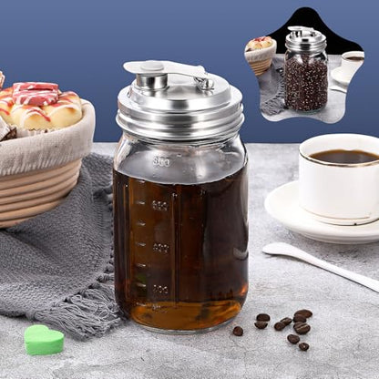 Baderke 2 Pcs Stainless Steel Mason Jar Pour Spout Lid for Wide Mouth Mason Jars, Rust Proof Leak Proof Seal Cover fit Home Tea, Milk, Juice Drinks Airtight Turns your Container into Pitcher - color: Pouring Spout, size: 3.54 Inch