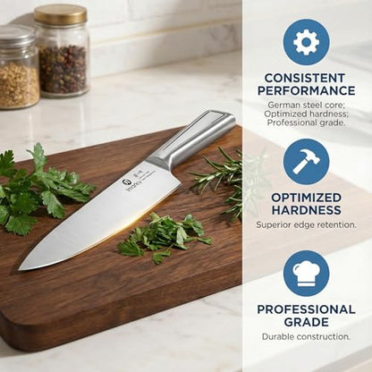 imarku Japanese High Carbon Stainless Steel Knife Set with Block, Precision-Forged Gyutou Kitchen Knives with Built-in Sharpener, Ultra-Sharp 10–15° Edge, Ergonomic Non-Slip Handle, Dishwasher Safe - color: Silver Gray