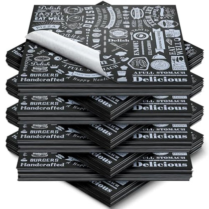 Outus 600 Pcs 12 x 12 Inch Deli Wax Paper Sheets Grease Resistant Tray Basket Liners Newsprint Paper Water and Grease Proof Sandwich Wrapping Square Hot Dog Wrappers for Food Baking (Black) - color: Black