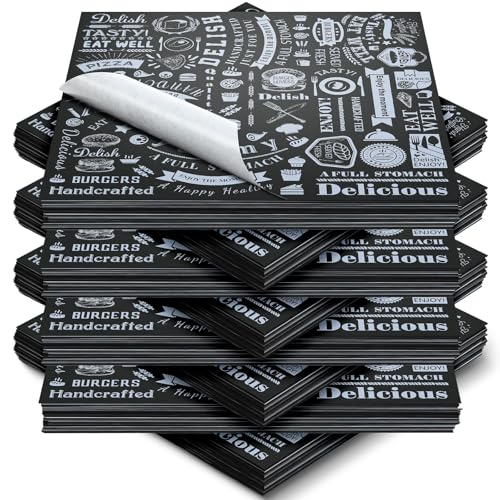 Outus 600 Pcs 12 x 12 Inch Deli Wax Paper Sheets Grease Resistant Tray Basket Liners Newsprint Paper Water and Grease Proof Sandwich Wrapping Square Hot Dog Wrappers for Food Baking (Black) - color: Black