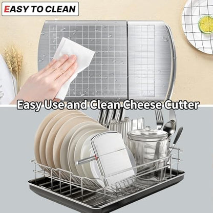 Cheese Slicer,Stainless Steel Cheese Cutter,Multipurpose Cheese Slicers with Grid Scale and Anti Slip Rubber Pads for cutting Cheese,Butter,Sausages,Bread
