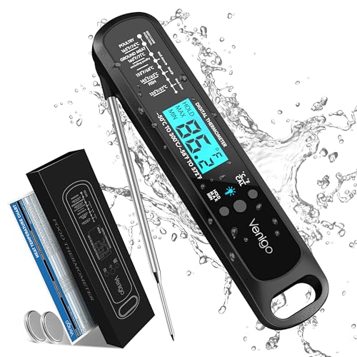 Venigo Digital Meat and Food Thermometer for Cooking and Grilling, Waterproof Instant-Read Cooking Thermometer, Kitchen Probe Thermometer for Baking, Roasting, Smoking, Deep Frying (Black)