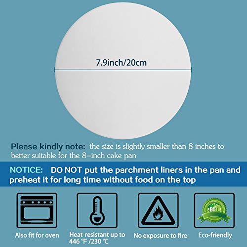 Parchment Paper Rounds, Set of 200, Non Stick 8 Inch Baking Parchment Circles/Baking Paper Rounds for Cake Pan, Springform Pan, Tortilla Press and so on(4.5/5.5/6/7/9/10/12inch Available) - size: 8inch