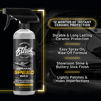 Ethos Ceramic Speed Wax – SiO2 Ceramic Coating Spray for Cars – Hydrophobic Car Wax Spray Top Coat Polish – High Gloss Shine, Ceramic Spray Wax – 12+ Month Protection - color: Ceramic Speed Wax GALLON