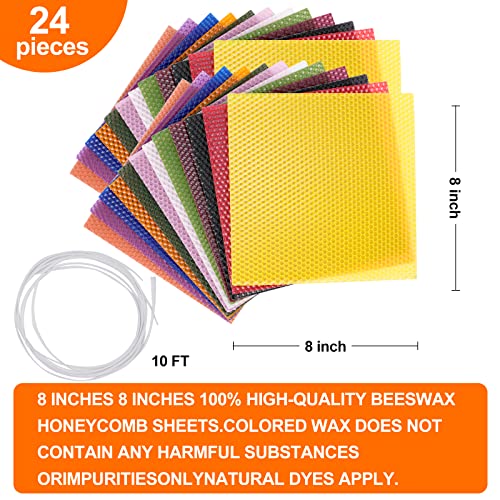 Thleunei Beeswax Sheets for Candle Making - Beeswax Candle Making Kit for Kids-Christmas Candle Making Kit for Adults-Candle Rolling Kit DIY Candle Maker - Candle Starter Kit Beeswax Candle Kit - color: 24 pack 8×8 in Beeswax Sheets
