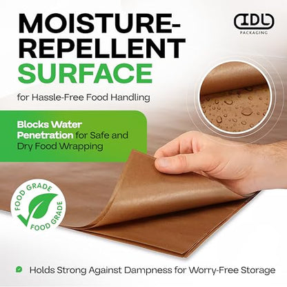 Brown Wet Wax Paper Roll 24" x 100' - USA-Made Moisture-Repellent Cooking Paper for Packing, Storing & Freezing - Heavy-Duty Food-Safe Wrapping Material for Meat, Cheese & Baked Goods by IDL Packaging - size: 24" x 100 feet