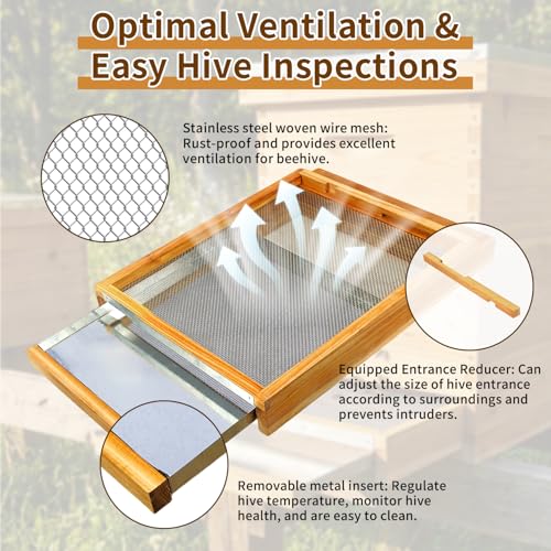 2 Pcs Bee Hive Metal Screened Bottom Board 10 Frame Dipped in 100% Beeswax with Entrance Reducer Screen Bottom Board for 10 Frame Langstroth Beehive Metal Screened Bottom Board Beekeeping Supplies - size: 2 Pack