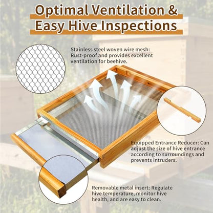 2 Pcs Bee Hive Metal Screened Bottom Board 10 Frame Dipped in 100% Beeswax with Entrance Reducer Screen Bottom Board for 10 Frame Langstroth Beehive Metal Screened Bottom Board Beekeeping Supplies - size: 2 Pack