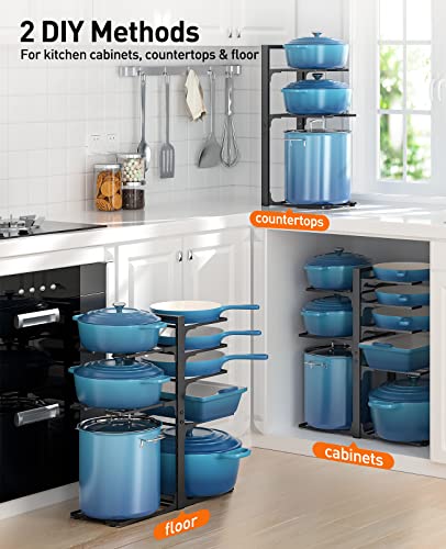 ORDORA Pots and Pans Organizer: under Cabinet, 20.8" Height Heavy Duty 120LBS Pots Pans Organizer Rack for under Cabinet 8-Tier Adjustable for Big Stockpots, Dutch Oven, Cast-iron Pans, Heavy Cookware - style: L-21"H-HeavyDuty