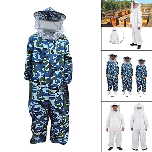 Bee Jacket,Professional Soft Beekeeping,Beekeeping Veil Protective Equipment,Full Keeper Suit with Beekeeper Hat for Men Women (Camouflage Blue XXL) - color: Camouflage Blue Xxl