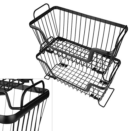 LOTTS Stackable wire basket for pantry, Metal Pantry basket, Storage Organizer Bin with Handles, Fruit basket for Kitchen Cabinets, Pantry, Closets, Bedrooms, Bathrooms (12.6×6.5×7.6")- 2 Pack - size: 2 Pack