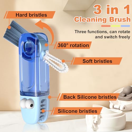 3 in 1 Cup Lid Cleaning Brush, Gap Cleaner Brushs - Home Kitchen Multifunctional Bottle Cleaning Brush Set, Portable Travel Bottle Lid Cleaner Tools - color: Blue Green Orange