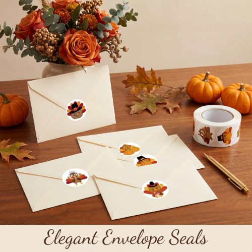 500pcs/Roll Cute Thanksgiving Turkey Stickers 1 Inch Round Autumn Fall Gift Labels Treats Bag Classroom Rewards Envelope Seals Decor - color: 500pcs-handmade With Love