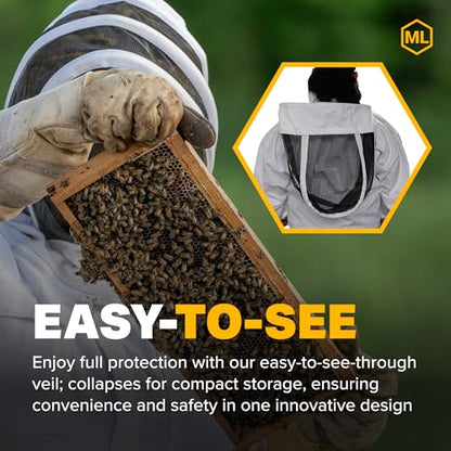 Mann Lake Beekeeping Jacket w/Collapsible Veil, Elastic Waist, Chest Pockets, Velcro Closures & Heavy-Duty Zippers - size: X-Large
