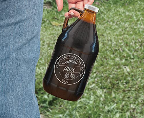 TEEAMORE Amber Growler 64 oz Personalized Beer Growler Amber Glass Growlers Custom Handled Jugs Glass Growlers for Beer - color: Design-02