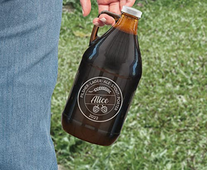 TEEAMORE Amber Growler 64 oz Personalized Beer Growler Amber Glass Growlers Custom Handled Jugs Glass Growlers for Beer - color: Design-02