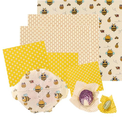 Reusable Beeswax Food Wraps - 6 Pack (3S,2M,1L) Bread Sandwich Wrapper Bowl Covers Food Storage | Organic, Zero Waste, Plastic and Silicone Free, Alternative to Aluminum Foil & Plastic Wrap - color: 6 Pack - Golden Meadow