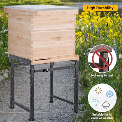 Adjustable Metal Hive Stand, Sturdy Beehive Stand | Adjustable Height 15” - 19” & Adjustable Width 14.5” - 24.5”, UV Resistant & Easy to Assemble Bee Stand for Beekeeping