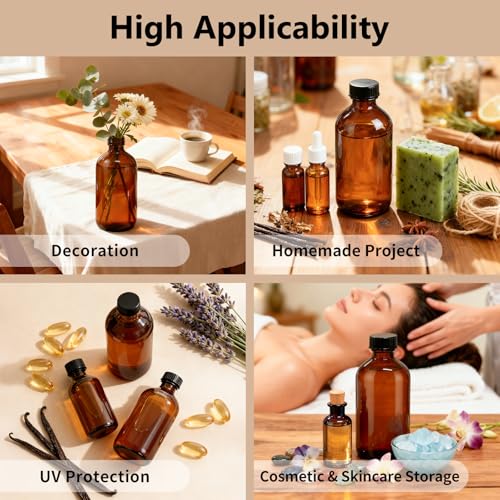 15 Pack 16 oz Amber Glass Boston Round Bottles with Phenolic Polycone Caps – Airtight, Leak-Proof Brown Bottles for Kombucha Brewing, Storing Condiments, Essential Oils, and Homemade Solutions - size: 16 Ounces