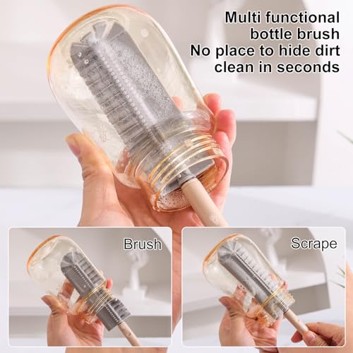 Baby Bottle Drying Rack，Travel Baby Bottle Drying Rack Set, Cleaner Kit with Silicone Bottle Brush,Straw Brush, Suitable for Home use or Traveling with Babies (Coffee Color)