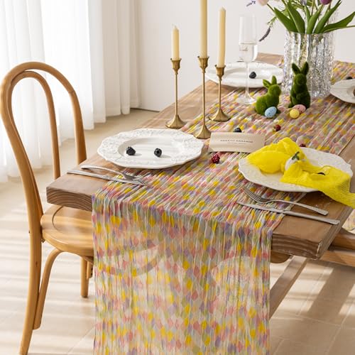 Keketoarrange 3pcs Diamond Summer Cheesecloth Table Runner Sheer Gauze Rustic Colorful Runner 120 Inch 10 FT Cheese Cloth for Holiday Kitchen Dining Wedding Party Home Decor - color: Diamond, size: 3pcs 10ft