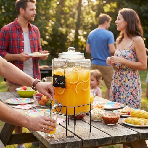 1.5 Gallon Glass Drink Dispenser, Drink Dispensers for Parties, Beverage Dispenser with Stand and Glass Lid, 100% Leakproof Spigot, Ideal for Lemonade, Juice, Iced Tea, Laundry Detergent - size: 1.5 Gallon