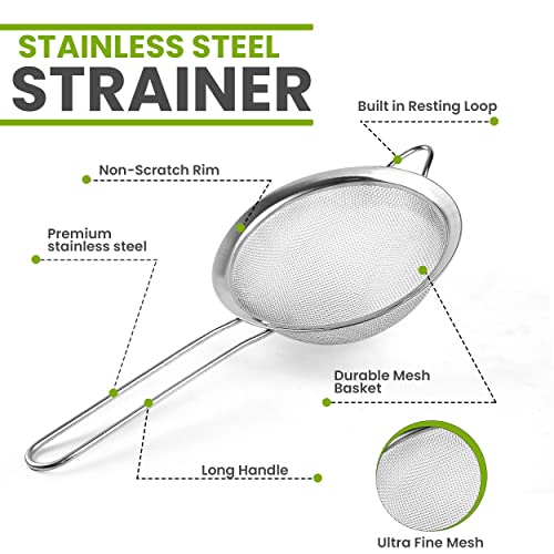 Set of 2 Stainless Steel Mesh Strainers for Kitchen - 5.5 inch Round Fine Mesh Strainer & 3.4 inch Conical Strainer Fine Mesh - Ideal to Sieve Pasta Noodles, Quinoa, Tea, Coffee, Juices, Flour - size: 5.5 inch & 3.4 inch