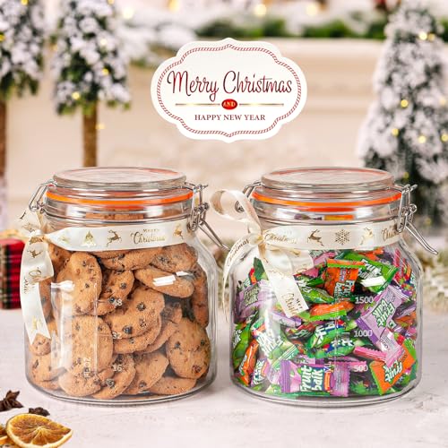 Qianfenie 2 Pack 79oz Glass Jar with Lid(2350ML), 0.6 Gallon Mason Jars Wide Mouth with Airtight Lid, Glass Pickle Jar for Food Storage, Cookies, Pickling, Kombucha(Includes 2 Spare Seals)