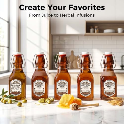 Ruckae Amber Square Swing Top Glass Bottles with Lids Kombucha Flip Top Glass Bottle for Coquito Syrup Vanilla Extract Brew Beer Kefir Air Tight Bottles for Gift (4oz 24pack) - size: 4oz 24pack