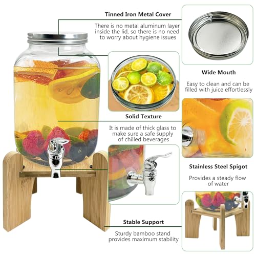 Tfwadmx 1 Gallon Drink Dispenser for Parties, Beverage Dispenser With Wood Stand Lemonade Dispenser Iced Tea Pitcher Party Beverage Dispenser for Lemonade, Juice, Punch, Water, Outdoor, Daily Use - size: Style 1