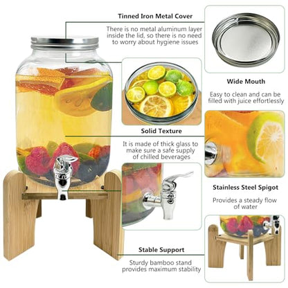 Tfwadmx 1 Gallon Drink Dispenser for Parties, Beverage Dispenser With Wood Stand Lemonade Dispenser Iced Tea Pitcher Party Beverage Dispenser for Lemonade, Juice, Punch, Water, Outdoor, Daily Use - size: Style 1