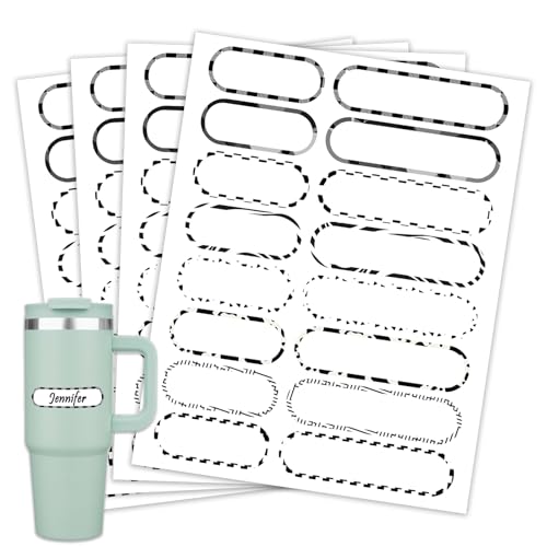 96 PCS Waterproof Bottle Labels, Write-On Kids Name Labels, Self-Laminating Self-Adhesive Bottle Strickers for Daycare School, Assorted Sizes