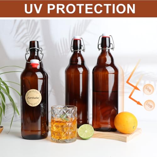 8 Pack 32oz Amber Swing Top Glass Bottles, Flip Top Brewing Bottles with Airtight Stopper for Vanilla Extract, Kombucha, Beer, Kefir, Mead