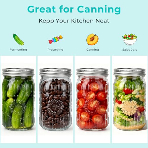 CycleMore Wide Mouth Mason Jars 32oz, 12Pack Glass Canning Jars with Metal Airtight Lids and Bands, 1Quart Large Food Canister forJam Making, Pantry Organization & Party Decor - size: SunFlower - 32oz - 12 Pack