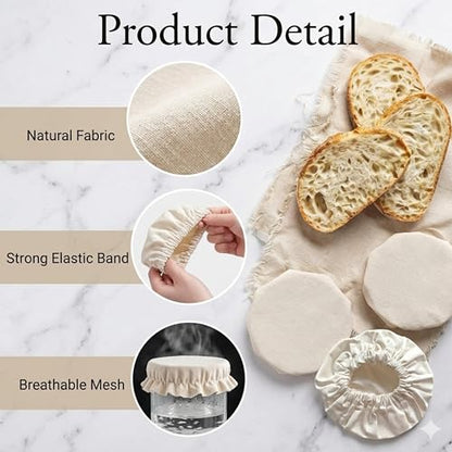 100% Cotton Jar Covers 3-Pack Breathable Fabric Lids for Kombucha, & Sourdough Starter – For Mason Jars Wide and Normal Mouth