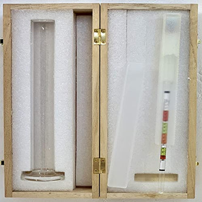 Wine Beer Alcohol Hydrometer Triple Scale Wine Meter with Glass Test Jar for Home Brewing Beer Wine Mead & Kombucha Maker for ABV, Brix and Gravity Test Kit with Wood Storage Box