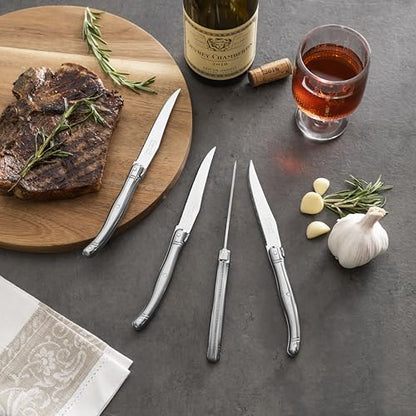 French Home Laguiole Connoisseur 4-Piece Stainless-Steel Steak Knife Set - color: Silver/Stainless-Steel