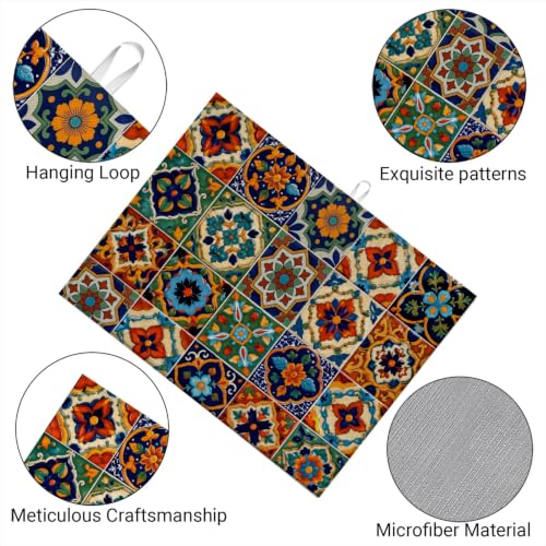 Absorbent Kitchen Dish Drying Mat Quick Dry Heat Resistant Hide Stain for Glasses Coffee Espresso Machines Pots Pans and Dish Racks,18" x 24" Bohemia Talavera Mexican Tiles Pattern - color: Bohemia Talavera Mexican Tiles
