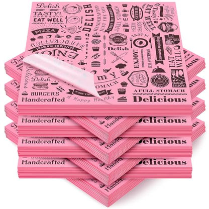 Outus 600 Pcs 12 x 12 Inch Deli Wax Paper Sheets Grease Resistant Tray Basket Liners Newsprint Paper Water and Grease Proof Sandwich Wrapping Square Hot Dog Wrappers for Food Baking (Pink,Black) - color: Pink, Black