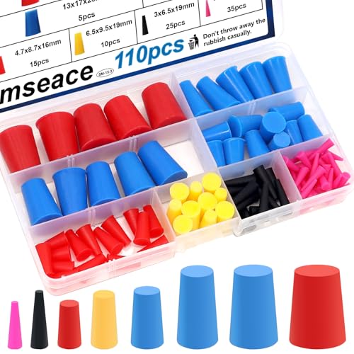 smseace 110Pack Rubber Plugs 1/16 Inch to 5/8 Inch Rubber Stoppers 8-Sizes High Temp Silicone Plug for Coating, Round Hole, Painting Protection - size: 110Pcs