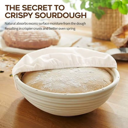 Dimpola Banneton Proofing Basket for Sourdough Bread, Handmade & Natural Rattan - Round Dough Rising Basket for Baking - Perfect for Artisan Breads (Round of 2 Gift Set) - style: Round of 2 Gift Set