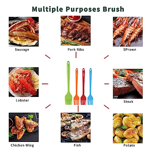 4PCS Silicone Basting Pastry Brush, MONGSEW Heat Resistant Food Brush Spread Oil Butter Sauce for BBQ Grill Baking Kitchen Cooking, BPA Free, Dishwasher Safe (Multicolor, 4 Pcs)