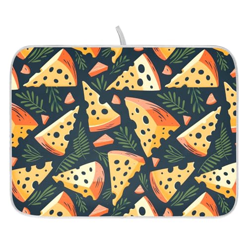 ALAZA Cheese Palm Leaf Dish Drying Mats Absorbent Microfiber Drying Pad Kitchen Countertop Draining Mat 16 x 18 Inches - size: 16" x 18"