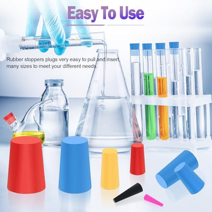 130PCS 1/16" to 5/8" Silicone Rubber Stoppers, 8 Sizes High Temp Silicone Rubber Protective Tapered Plug Assortment Kit, Masking System Kit Perfect for Powder Coating, Painting, Anodizing